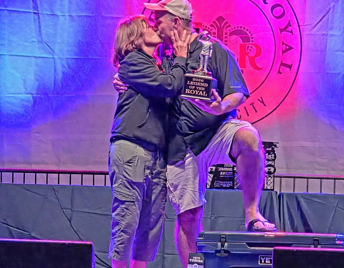 Darren and Sherry Warth of Smokey D's BBQ with the Legends of the American Royal BBQ trophy at the 2026 American Royal