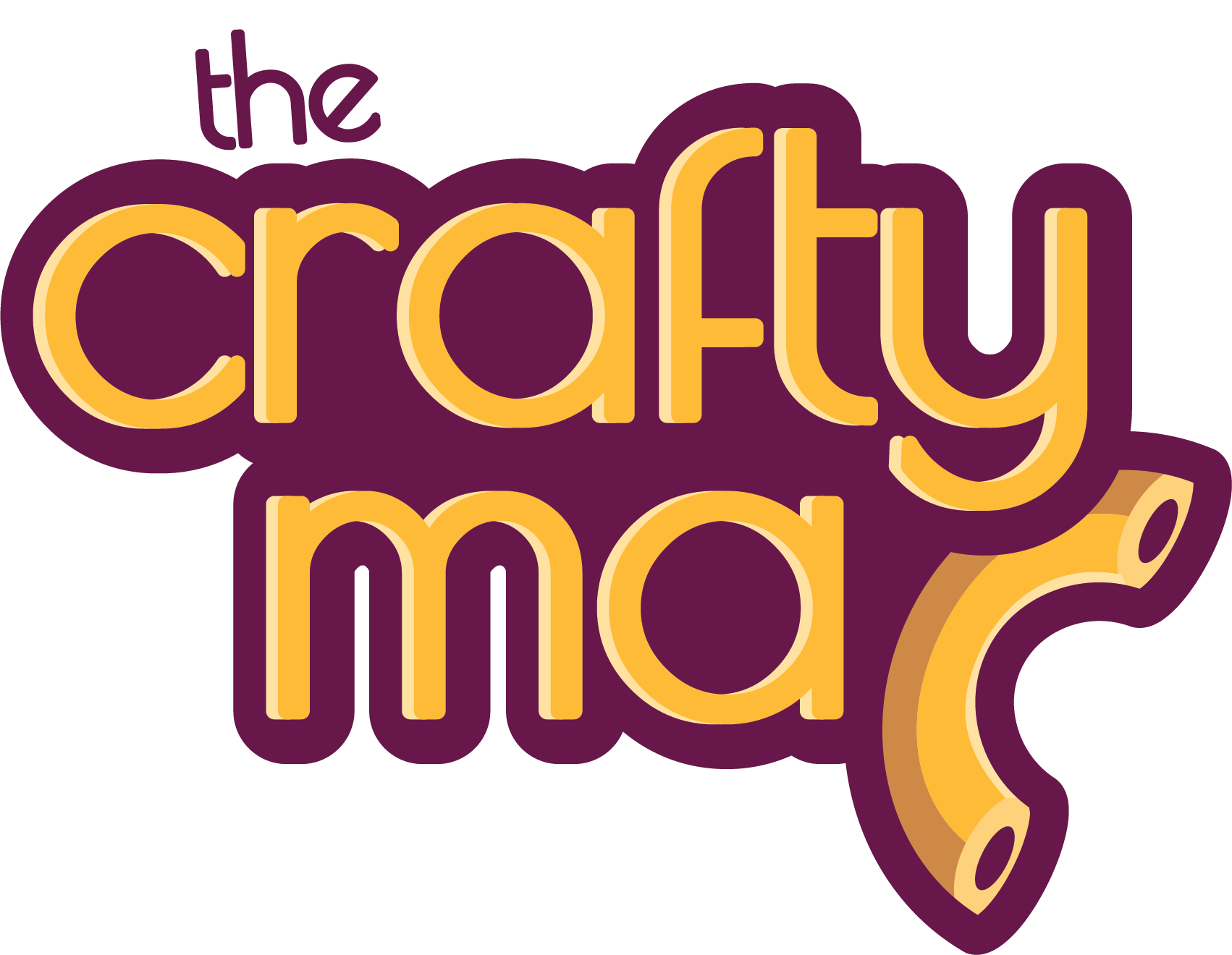 Logo of 'the crafty ma' with purple and yellow text on a white background